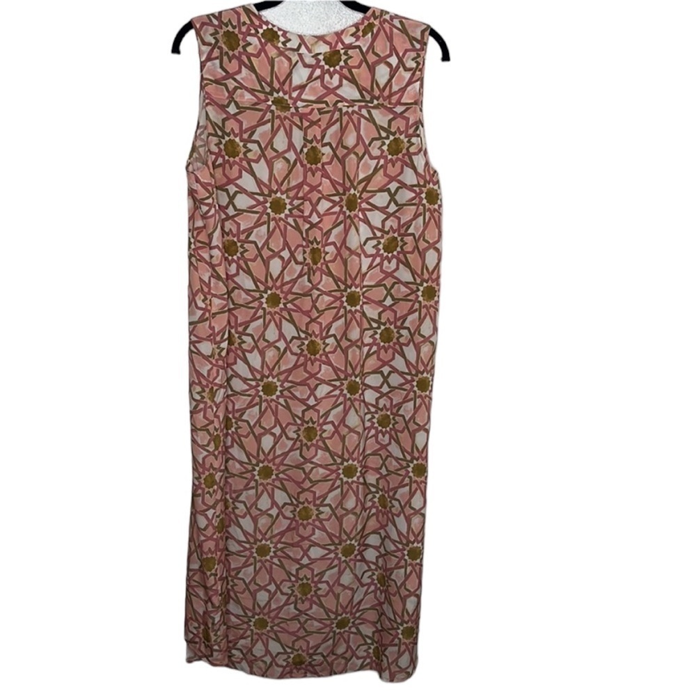 Tea Collection Coral Abstract Spilt Neck Sleeveless 100% Silk Dress Sz M - Picture 5 of 6